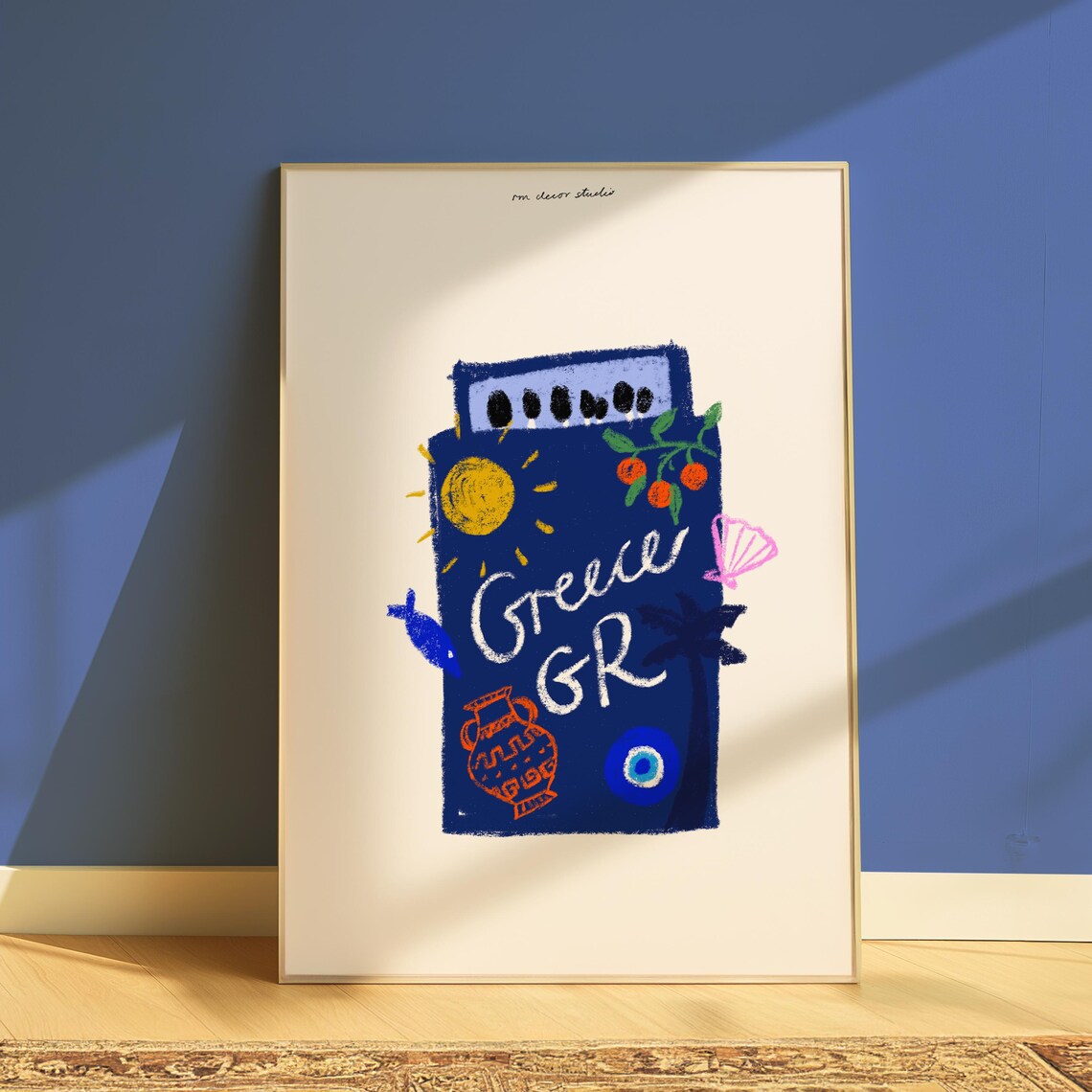 Greece Doodle Matchbox Travel Poster, Vintage Retro