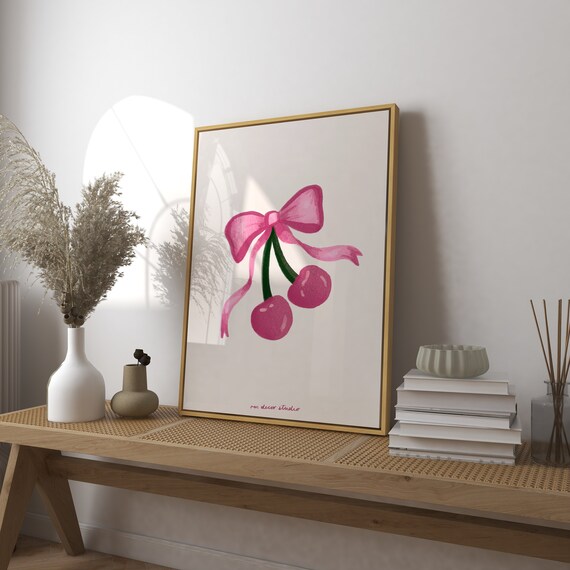 Cherries and Bow Retro Mid-Century Art Print