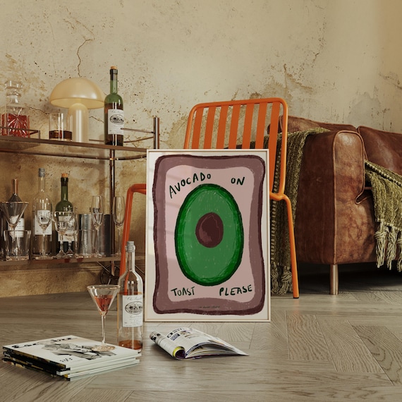 Avocado on Toast Please Retro Food Illustration Bar Cart Poster