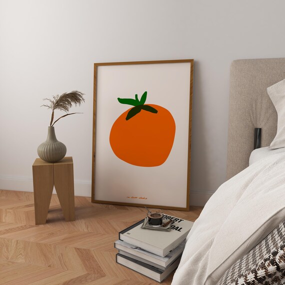 Single Orange Fruit Minimal Botanical Kitchen Decor Wall Art