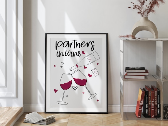 Partners in Wine Hand Drawn Wine Glass Illustration Bar Poster