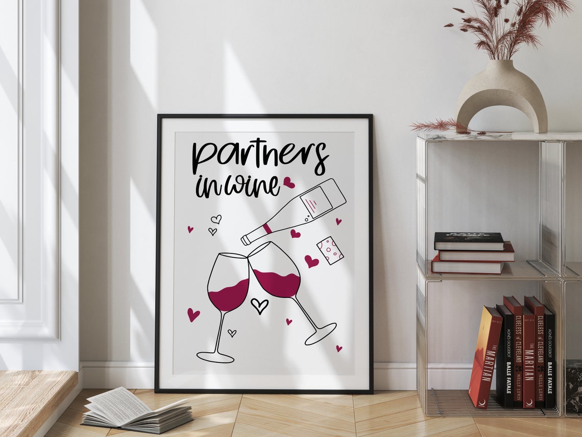 Partners in Wine Hand Drawn Wine Glass Illustration Bar Poster