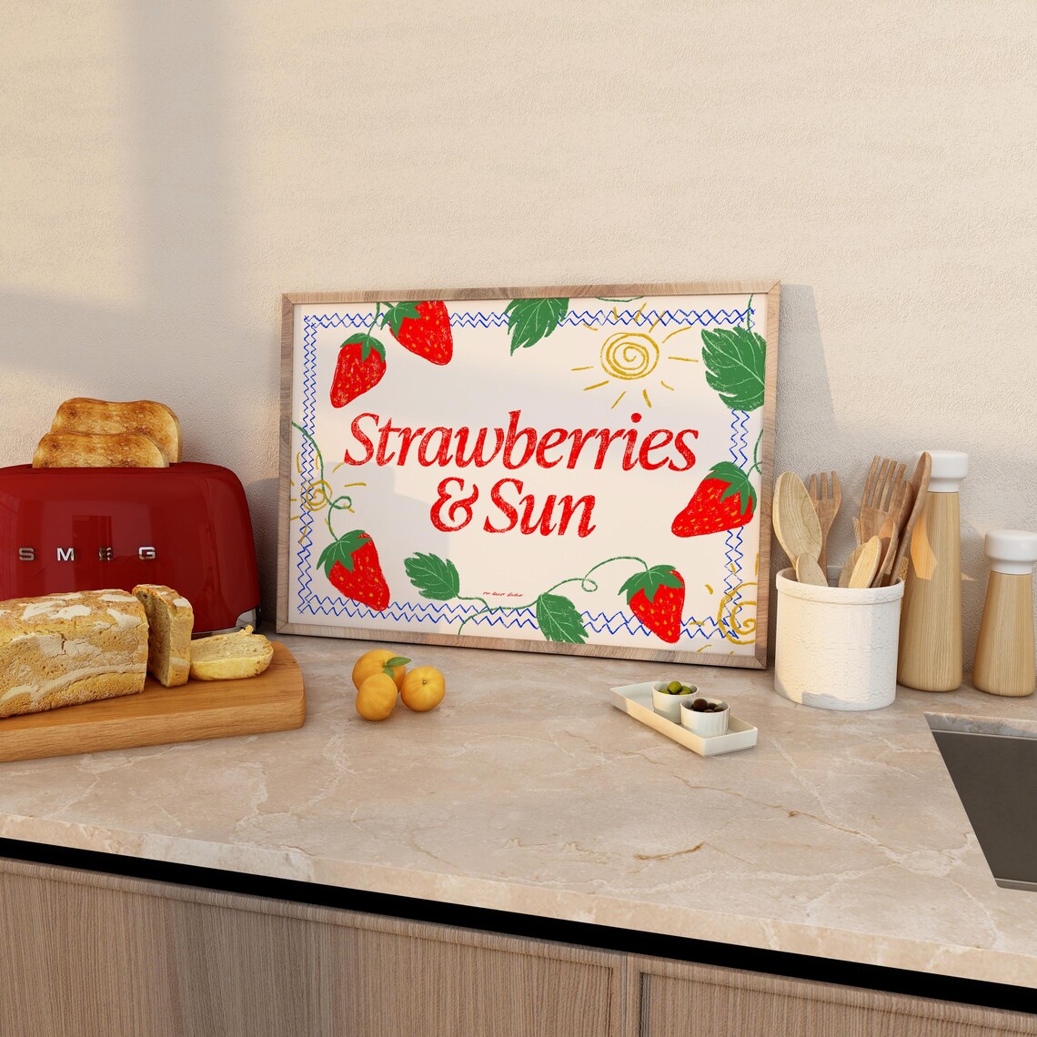 Strawberries and Sun Vintage Retro Art Print