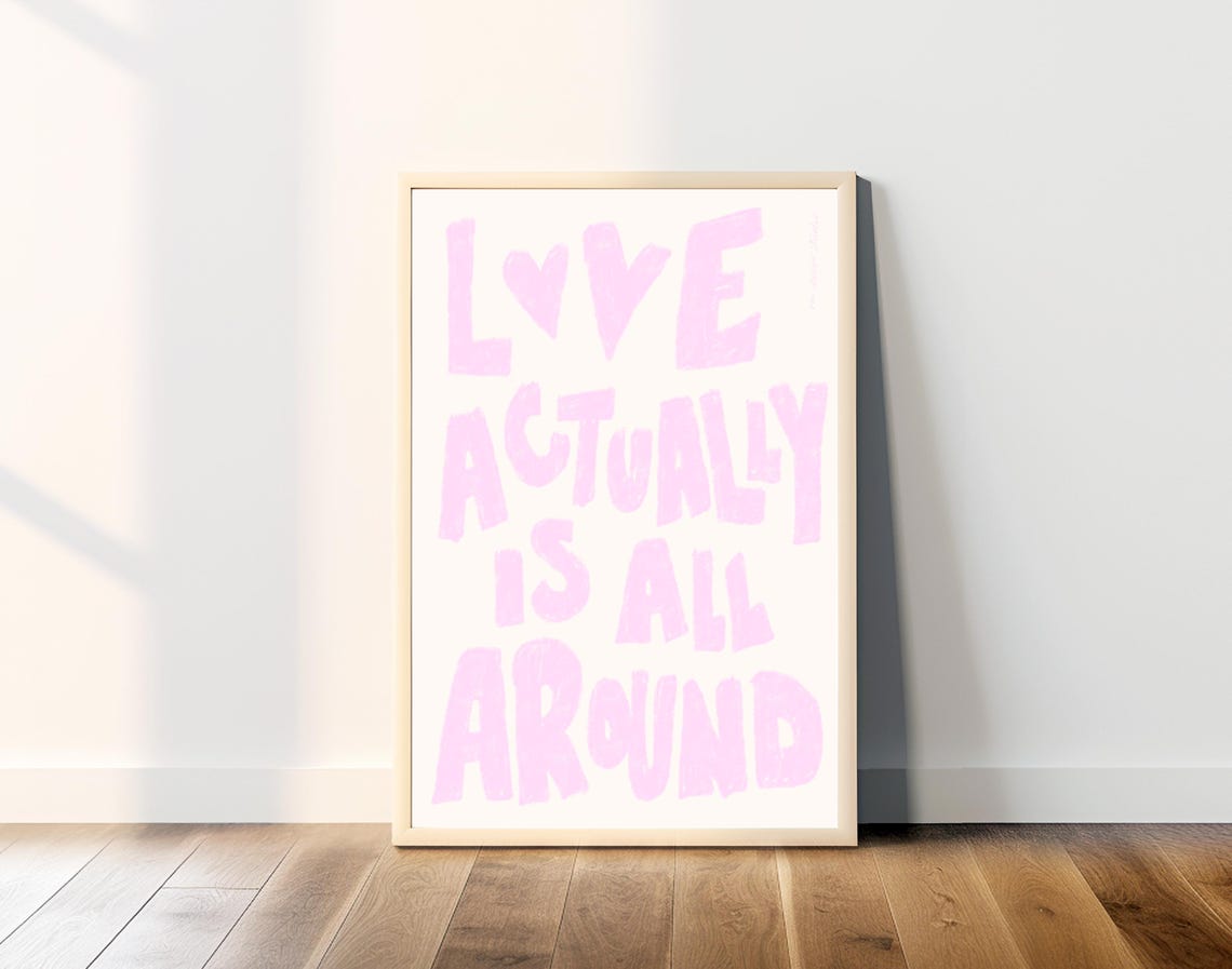 Love Actually Is All Around Dreamy Pastel Pink Typography Poster