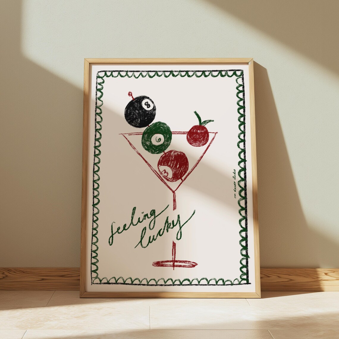 Feeling Lucky Pool Ball Art Print Poster Vintage Food Trendy Retro Drink Illustration Modern Kitchen Wall