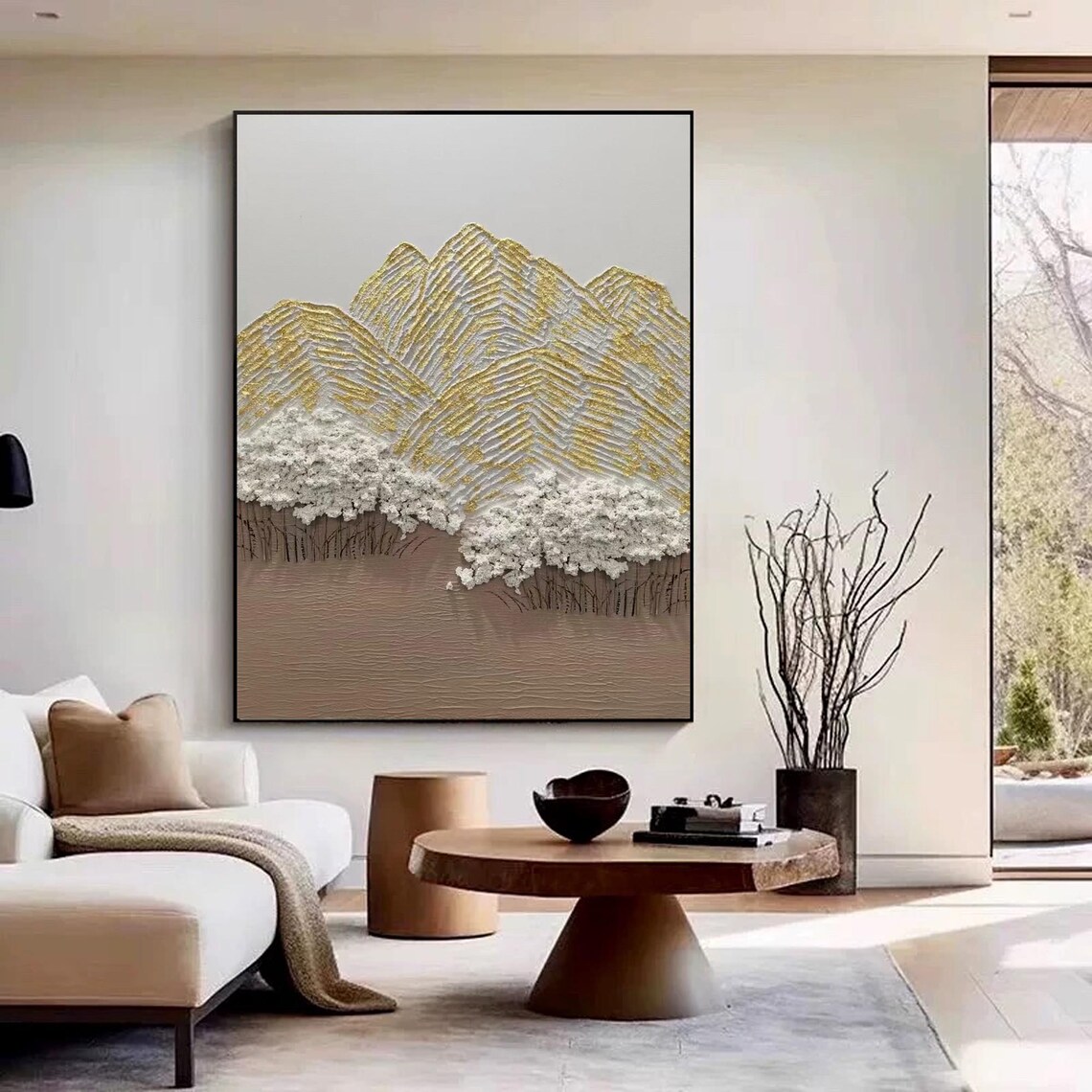 Gold Mountain Forest, Textured Abstract Painting - Image 2