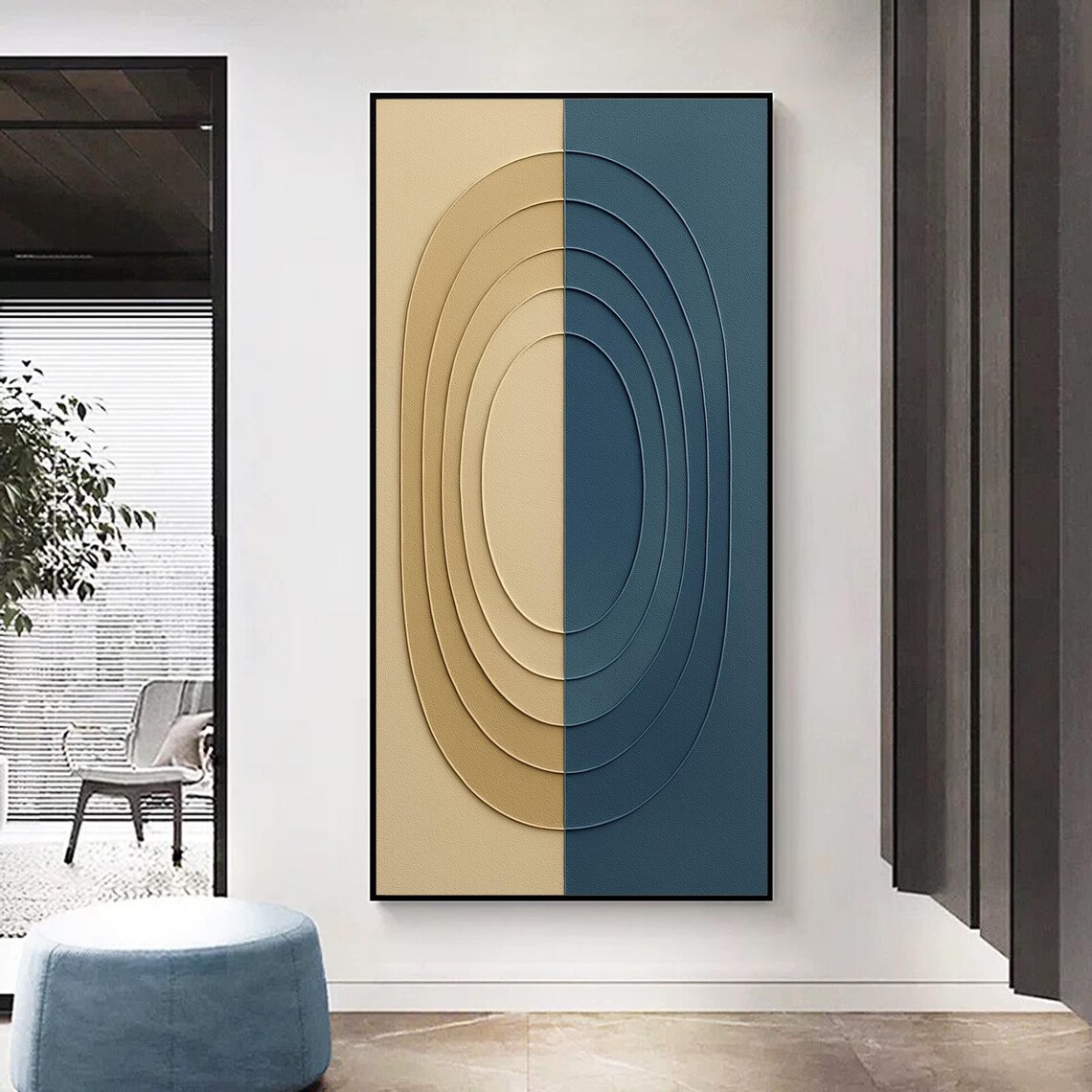 Oval Abstract Painting, Minimalist Modern Decor - Image 2
