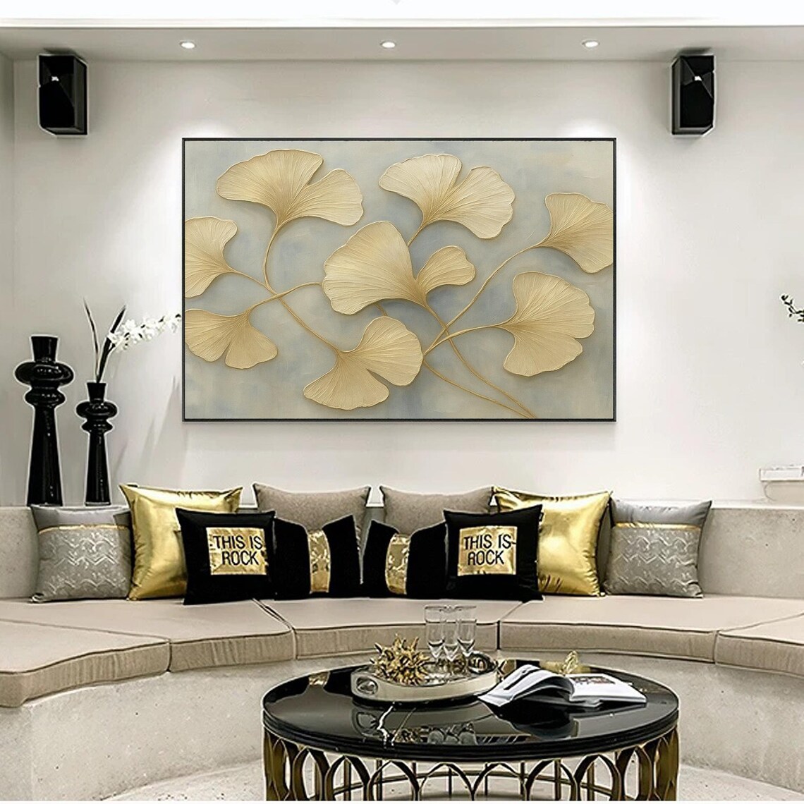 Ginkgo Leaf Art Print, Textured Gold Abstract Painting - Image 4