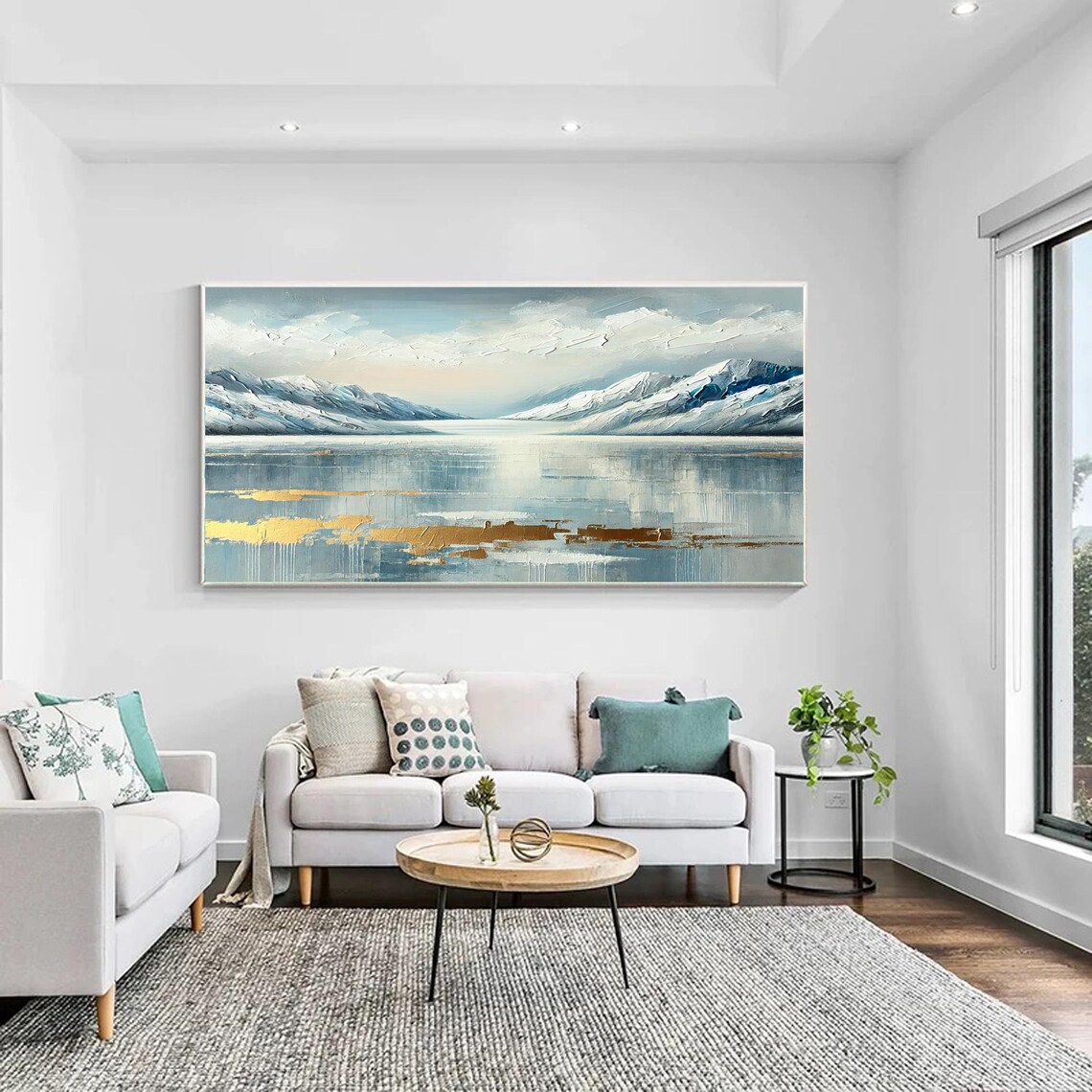 Mountain Lake Abstract Landscape, 3D Textured Painting - Image 3