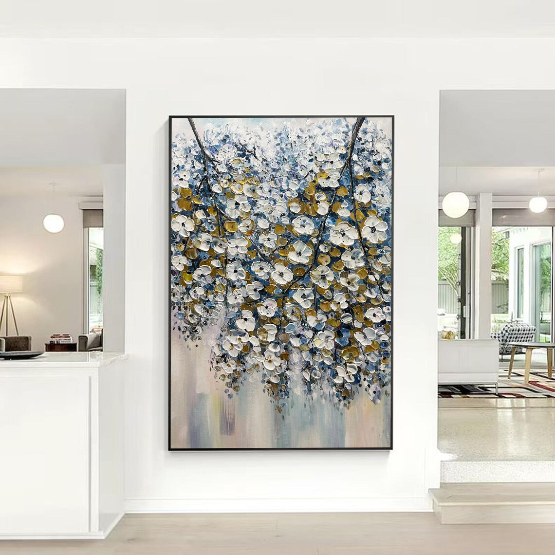 3D Textured Flower Painting, Modern Floral Diptych - Image 3