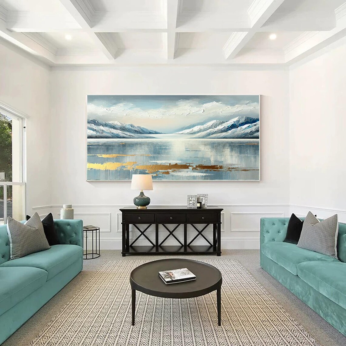 Mountain Lake Abstract Landscape, 3D Textured Painting - Image 4