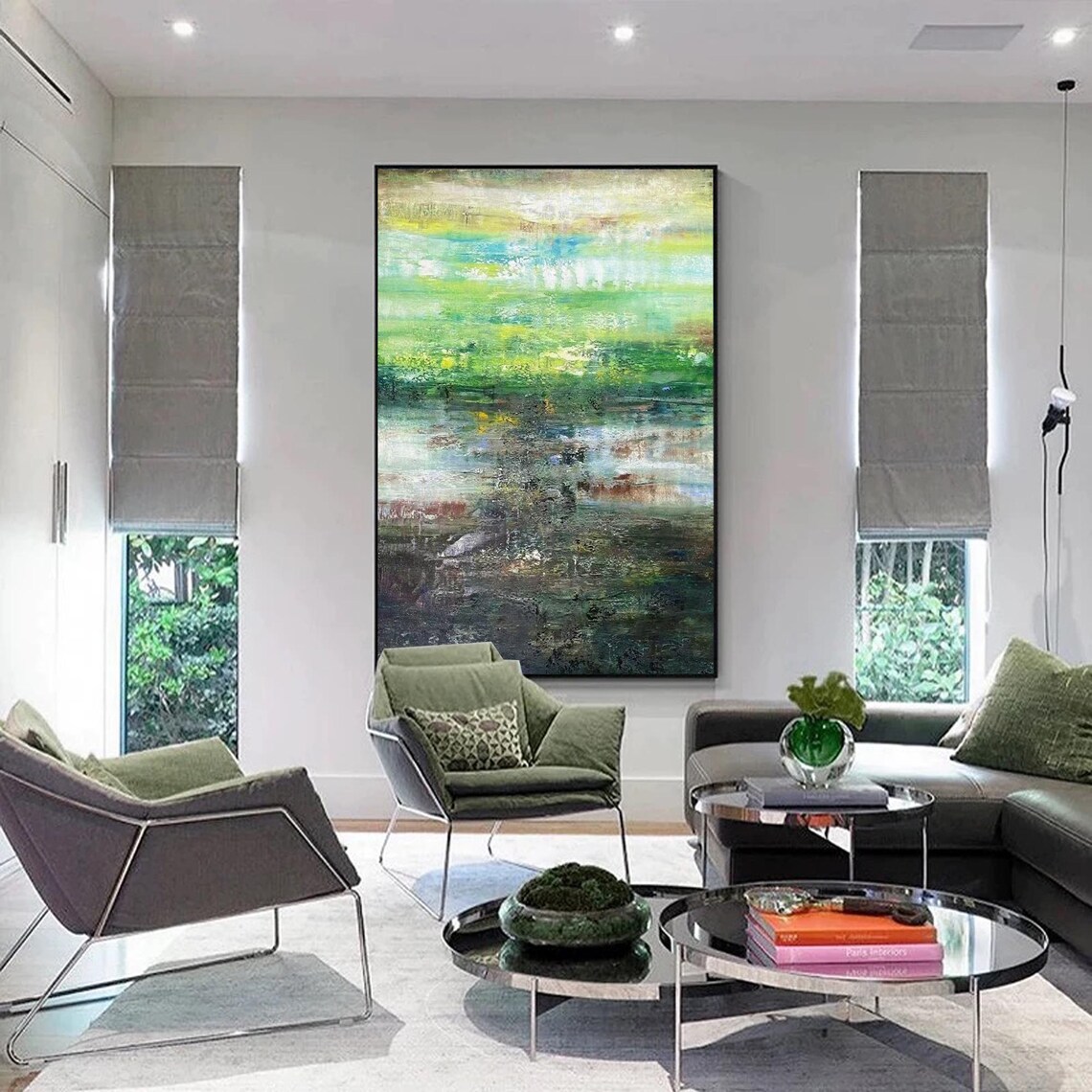 Emerald Green Earth Tones Abstract Painting - Image 2