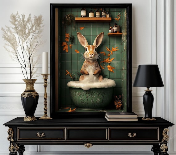Funny Bathroom Rabbit Poster Animal On Toilet Wall Art Gag Gift For Guest Quirky Decor White Elephant 251