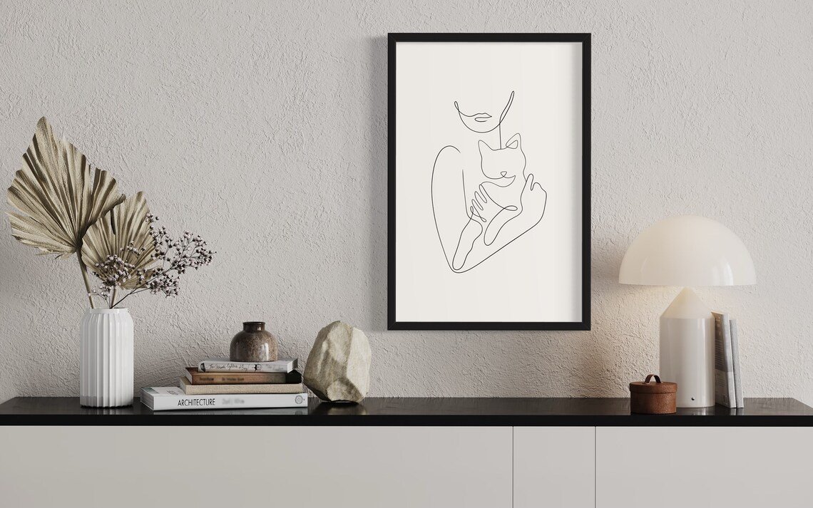 Woman Holding Cat Line Art Print, Minimalist Poster - Image 3