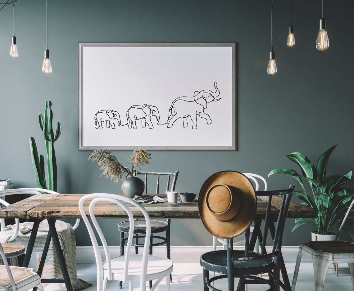 Three Elephants Line Art, Minimalist Animal Design - Image 2