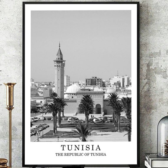 Tunisia Travel Print Black And White City Landmark Poster Wall Art Decor Gift
