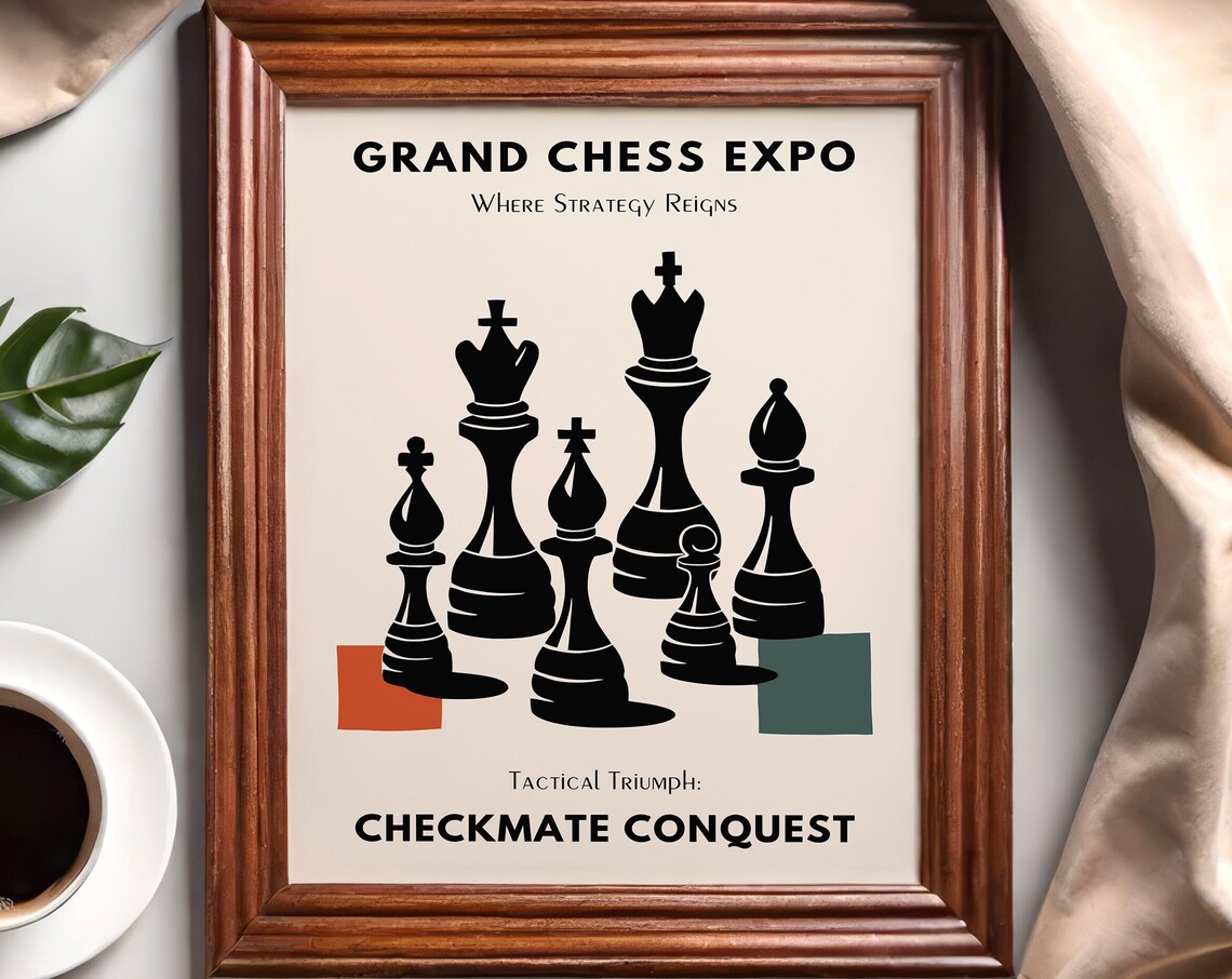 Grand Chess Expo Checkmate Conquest Vintage Strategy Game Poster