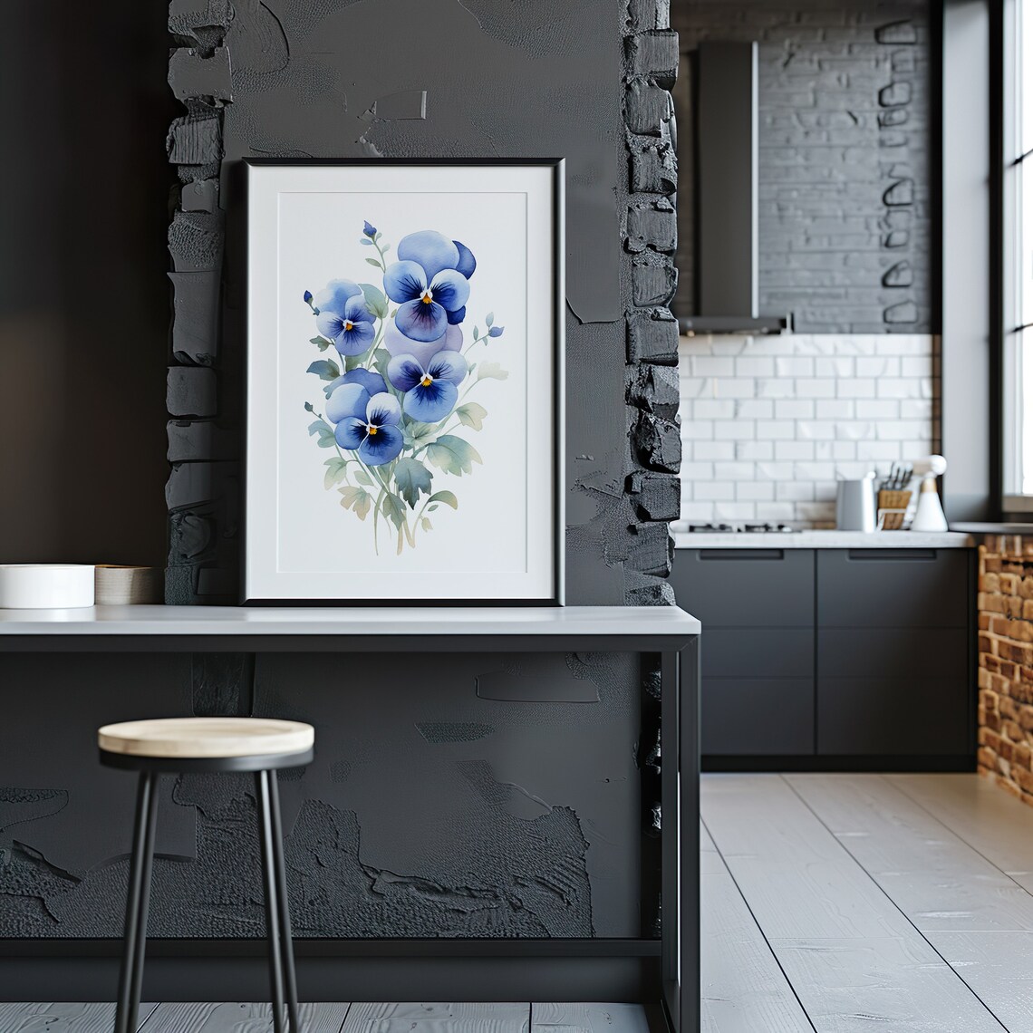 Blue and Purple Pansies Watercolor Blooming Bouquet Floral Art Poster - Image 5
