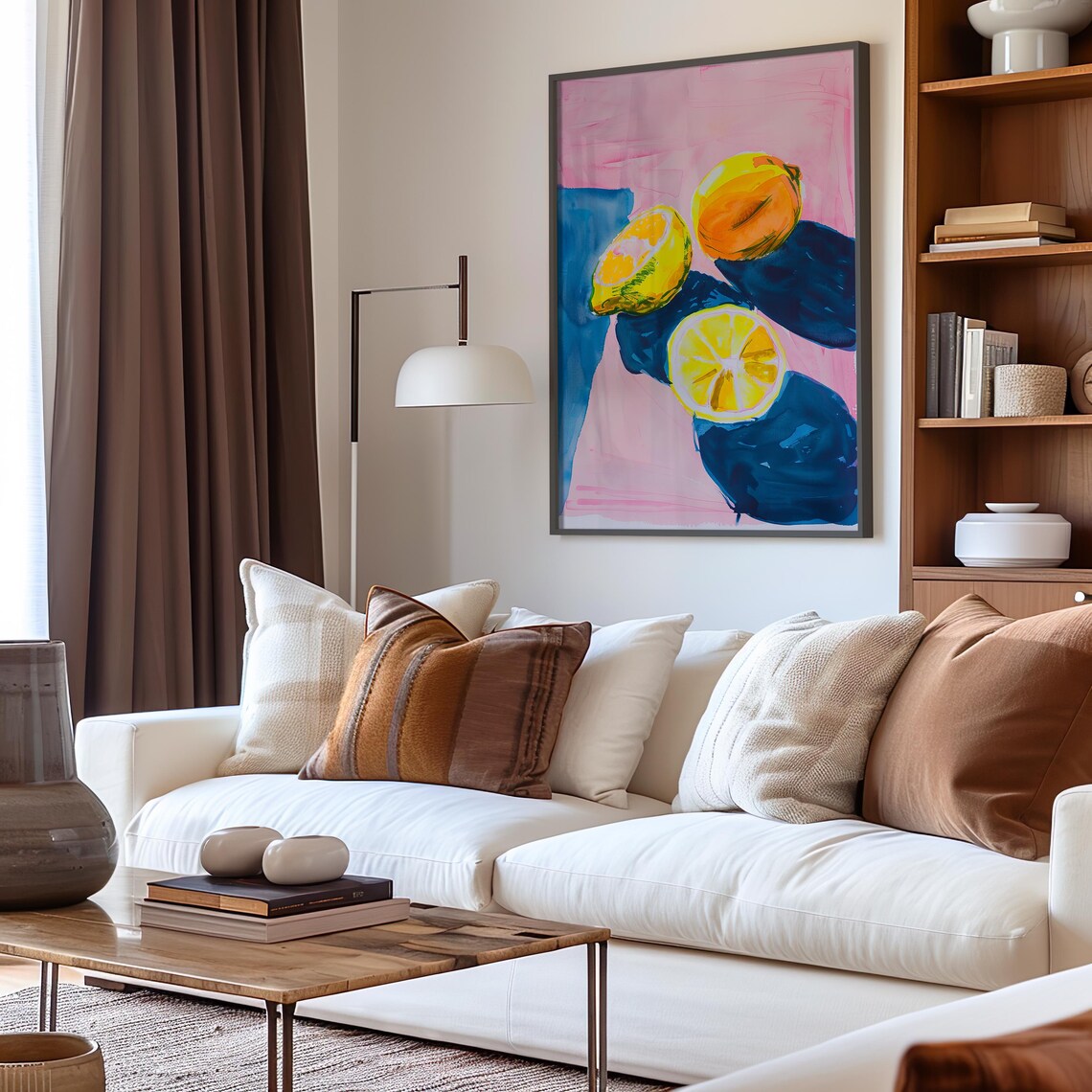 Lemon Citrus Watercolor Still Life Pink Blue Bold Kitchen Art Poster - Image 4