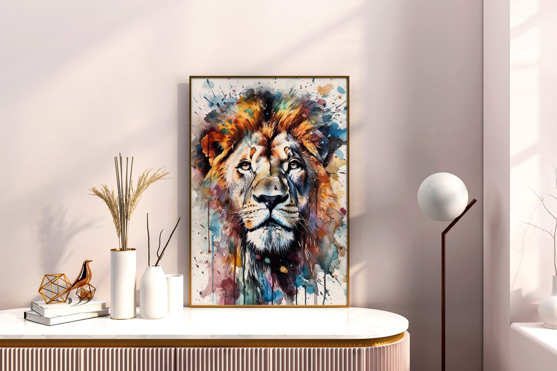 Colorful Lion Portrait Majestic Watercolor Animal Painting Poster - Image 5