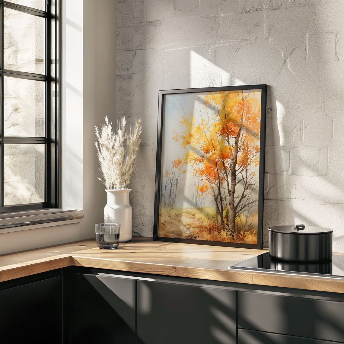 Autumn Birch Trees Golden Forest Path Watercolor Landscape Poster - Image 4