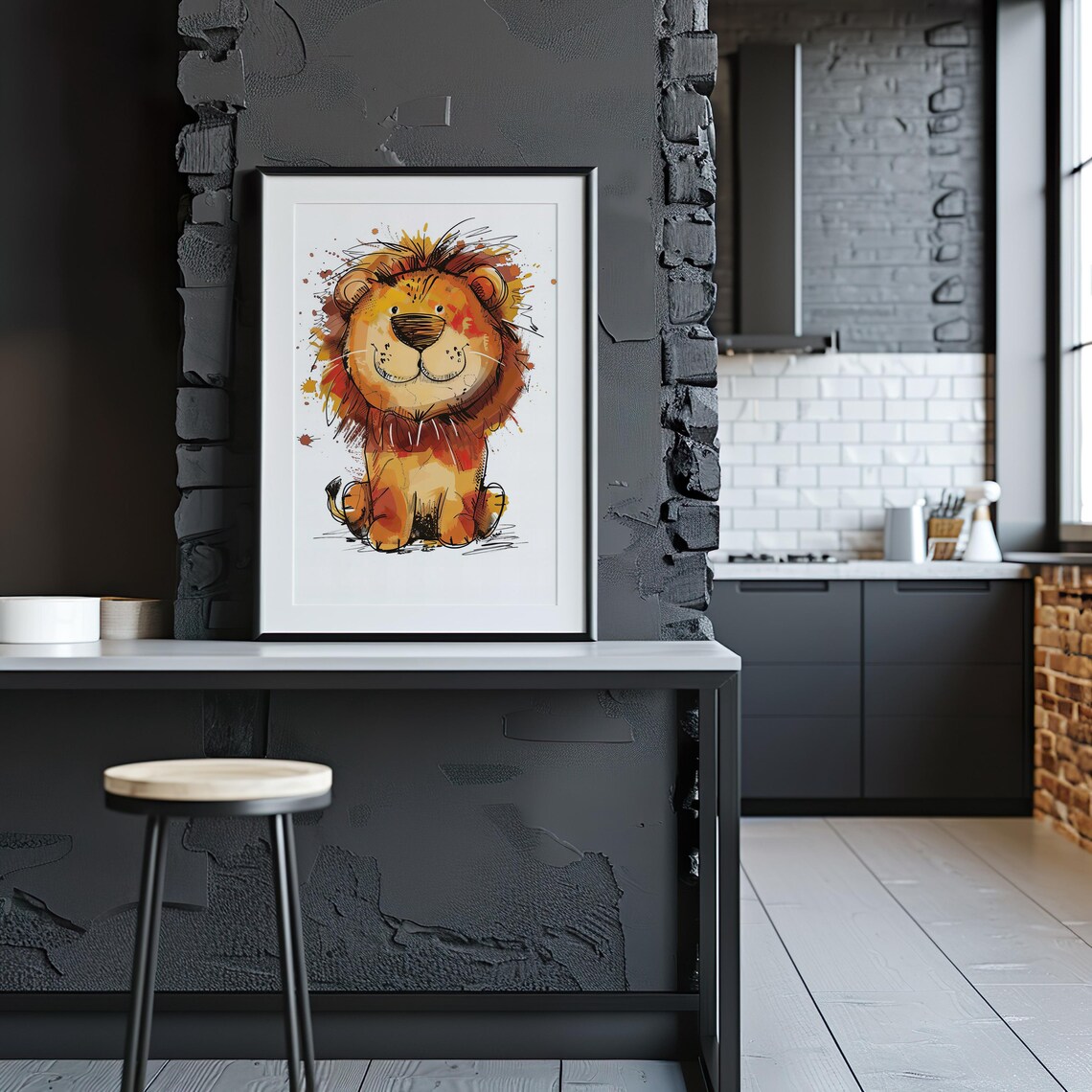 Cartoon Lion Watercolor Doodle Happy Kids Nursery Art Poster - Image 5
