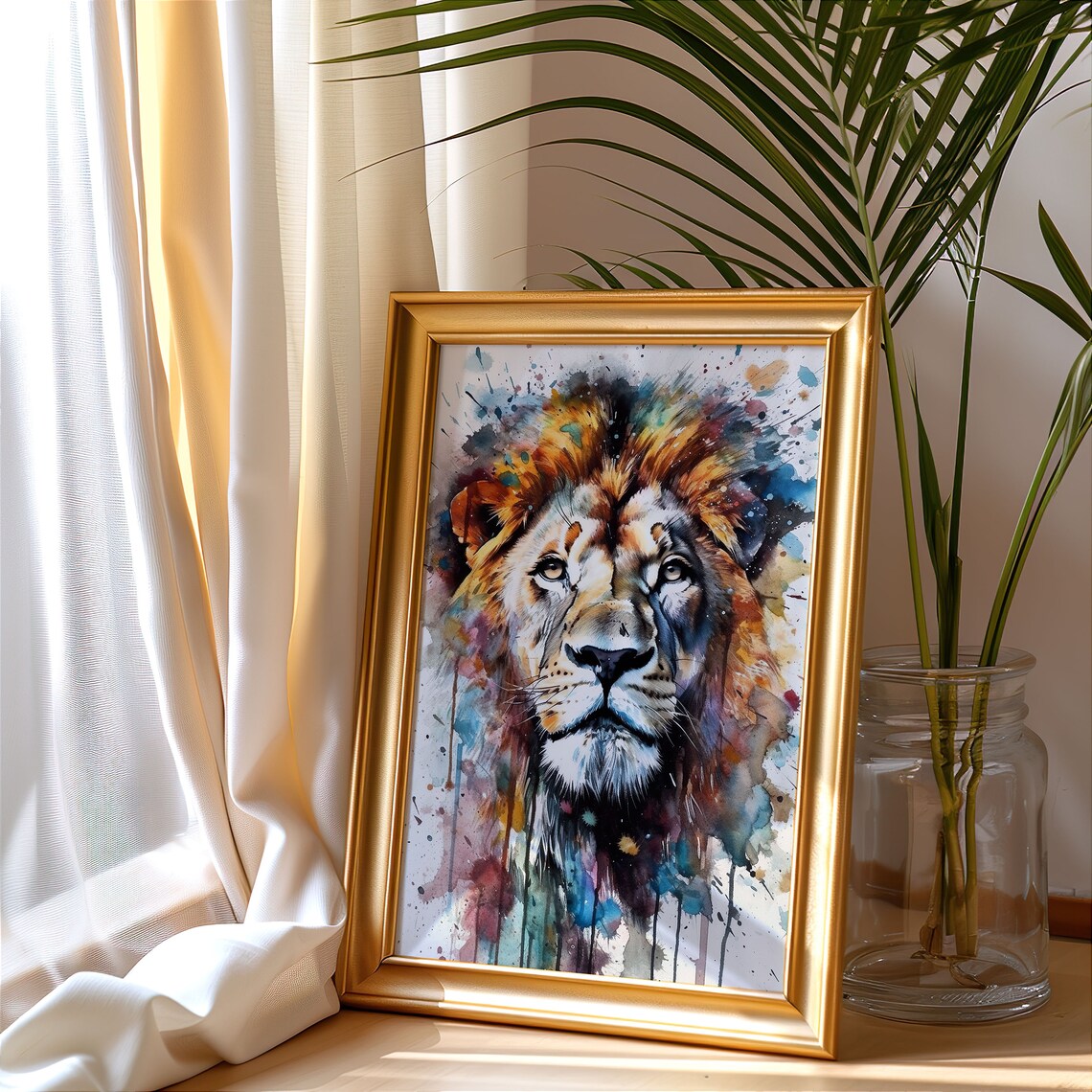 Colorful Lion Portrait Majestic Watercolor Animal Painting Poster - Image 3