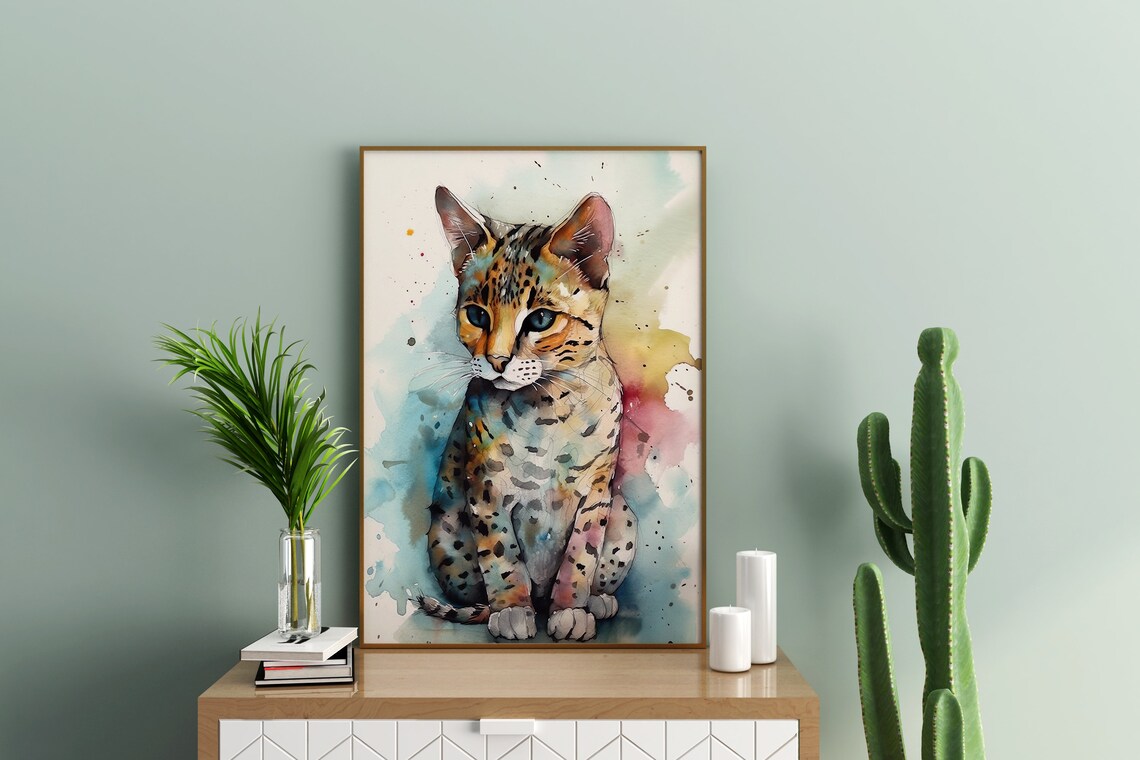 Spotted Kitten Watercolor Portrait Cute Baby Cat Animal Poster - Image 4