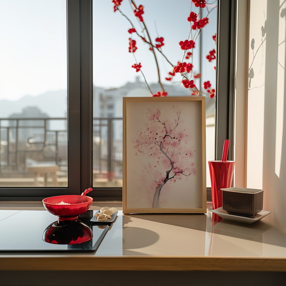 Minimalist Pink Blossom Tree Watercolor Delicate Branch Poster - Image 3