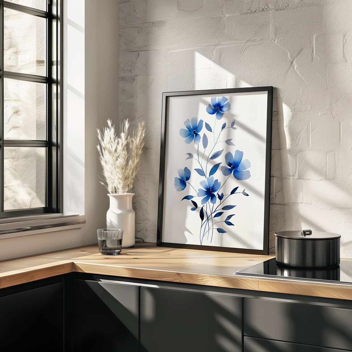 Blue Wildflowers Watercolor Bouquet Simple Stems Minimalist Floral Poster - Image 5
