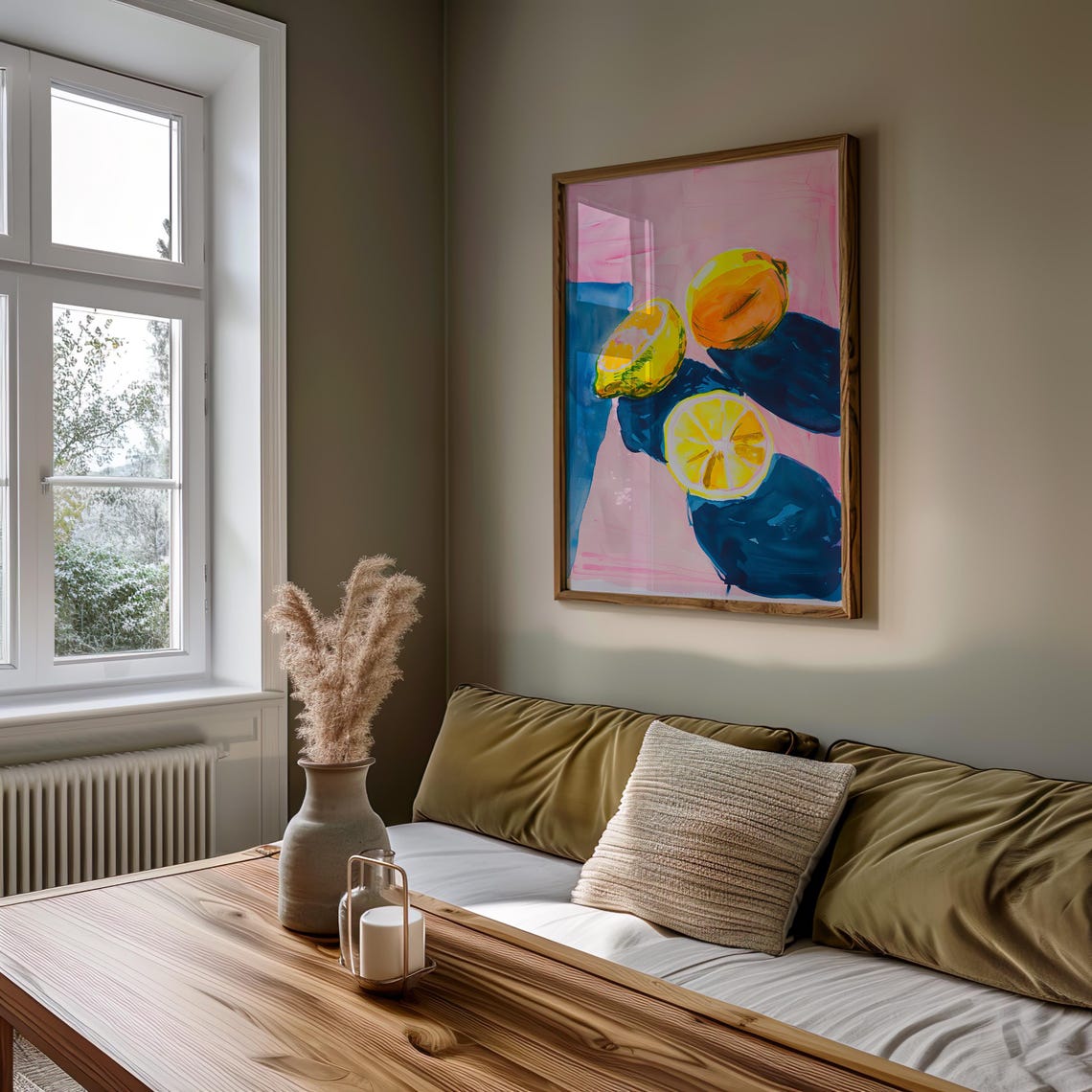 Lemon Citrus Watercolor Still Life Pink Blue Bold Kitchen Art Poster - Image 3