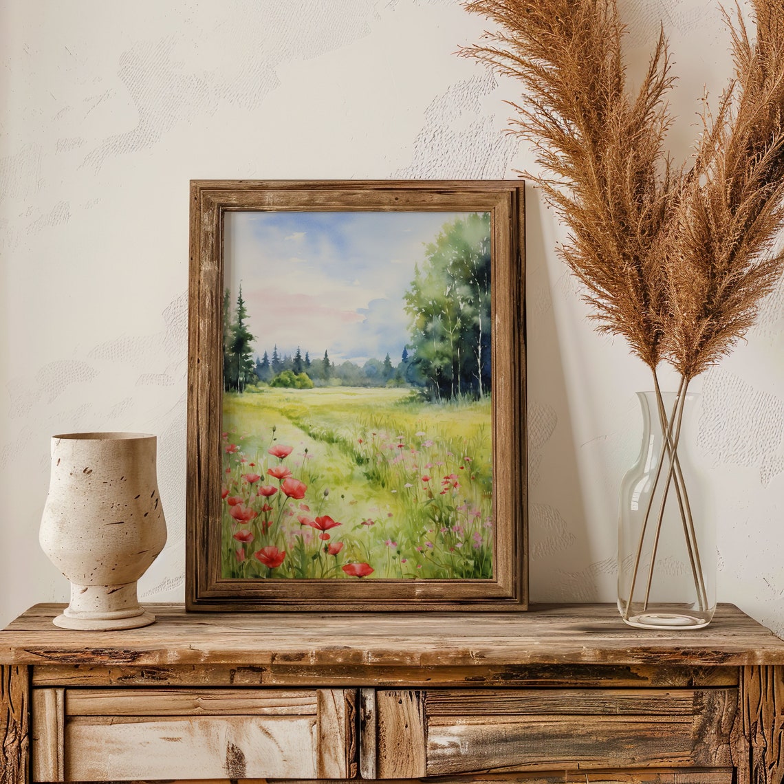 Red Poppy Meadow Watercolor Wildflower Field Spring Art Poster - Image 5