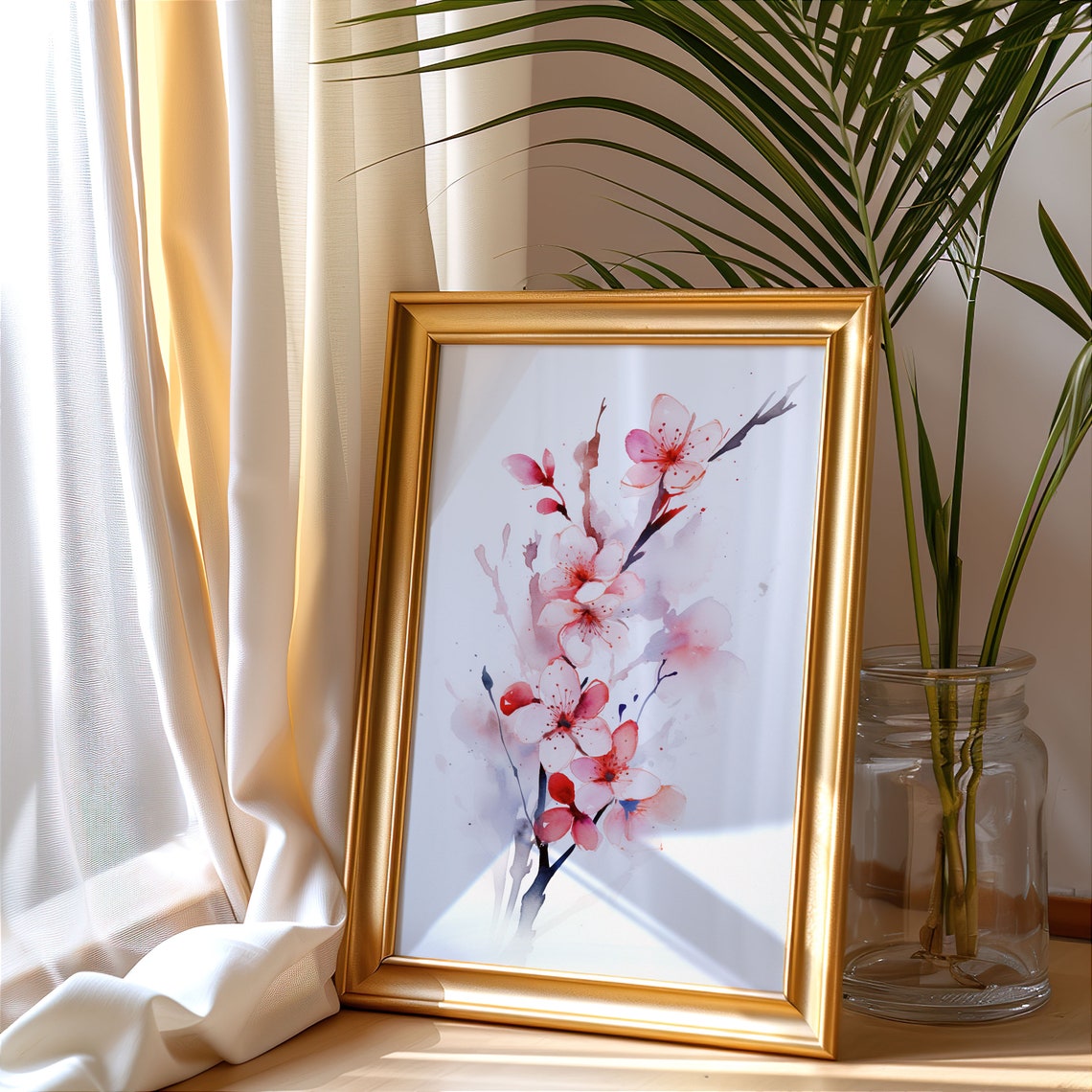 Pink Cherry Blossom Flower Cluster Watercolor Botanical Poster - Image 4