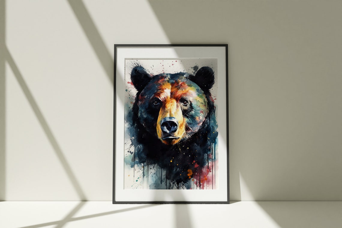 Black Bear Portrait Watercolor Splash Dark Wildlife Art Poster - Image 5