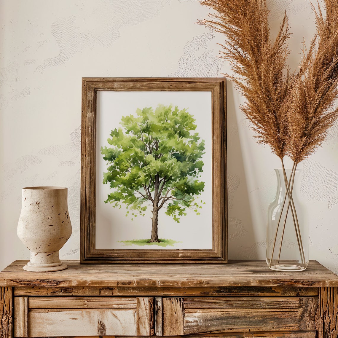 Leafy Green Oak Tree Watercolor Botanical Nature Scene Poster - Image 3