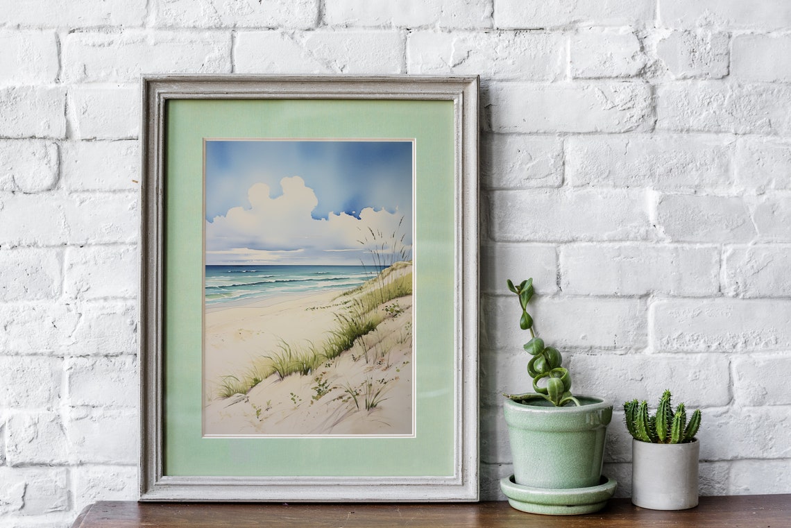 Ocean Beach Watercolor Landscape Sandy Dunes Coastal Art Poster - Image 4