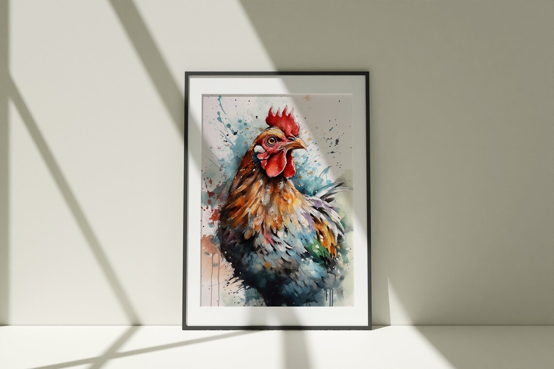 Colorful Rooster Portrait Watercolor Farm Animal Splash Poster - Image 4