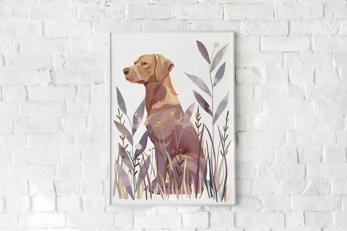 Brown Dog Watercolor Illustration Among Tall Grass Animal Art Poster - Image 3