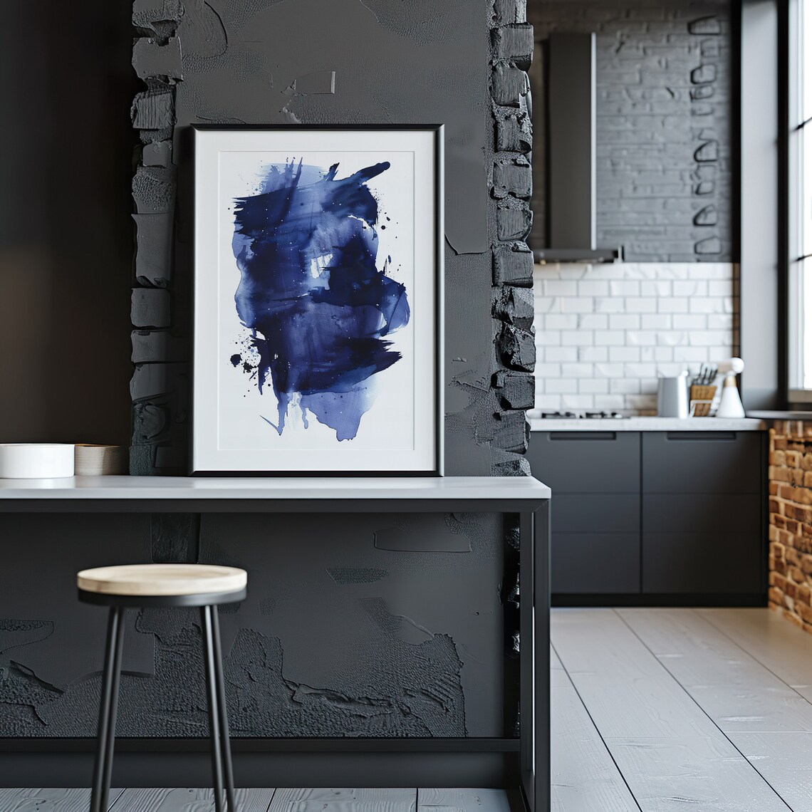 Navy Ink Splatter Abstract Watercolor Minimal Bold Art Poster - Image 2