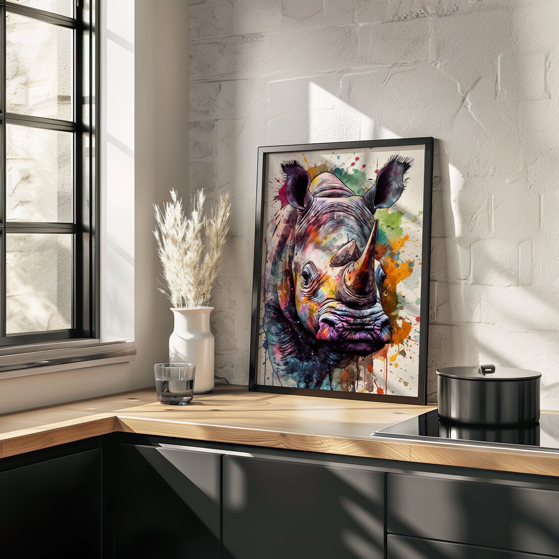 Vibrant Rhino Watercolor Portrait Purple Orange Wildlife Art Poster - Image 5