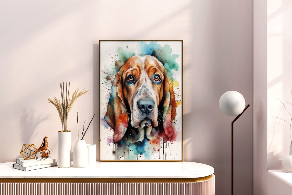 Basset Hound Watercolor Dog Portrait Colorful Splash Art Poster - Image 4
