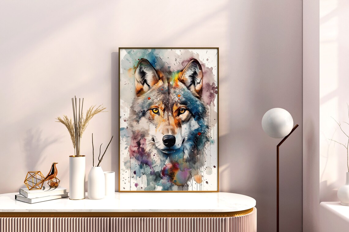 Gray Wolf Watercolor Portrait Wild Animal Wildlife Art Poster - Image 4