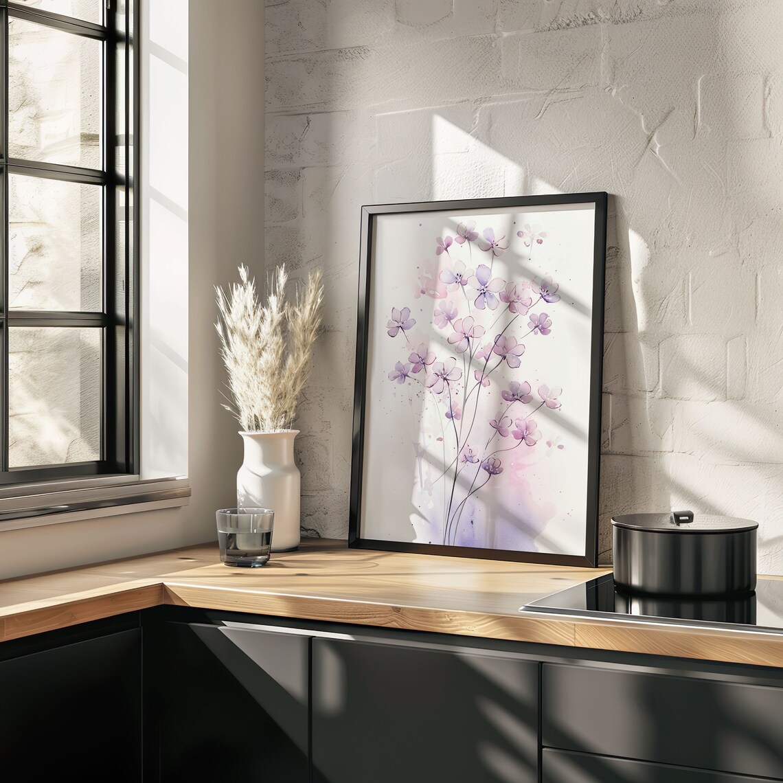 Purple Wildflowers Watercolor Minimalist Botanical Art Poster - Image 4