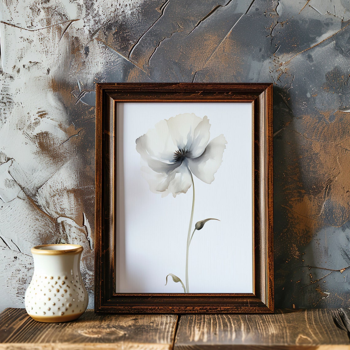 White Poppy Flower Minimalist Watercolor Elegant Botanical Poster - Image 4