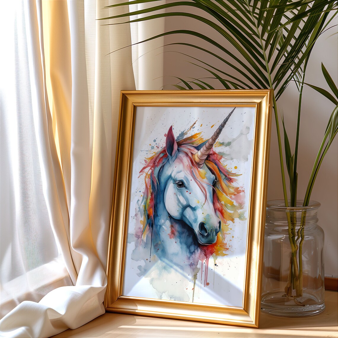 Rainbow Unicorn Watercolor Portrait Magical Fantasy Horse Art Poster - Image 5