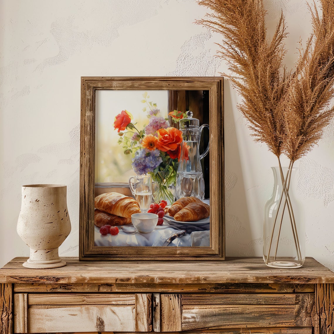 French Breakfast Still Life Croissants Watercolor Kitchen Art Poster - Image 4