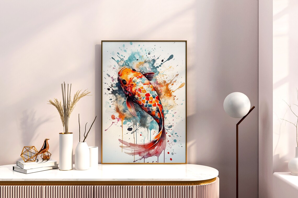 Koi Fish Colorful Watercolor Art Orange Teal Splash Pond Fish Poster - Image 4