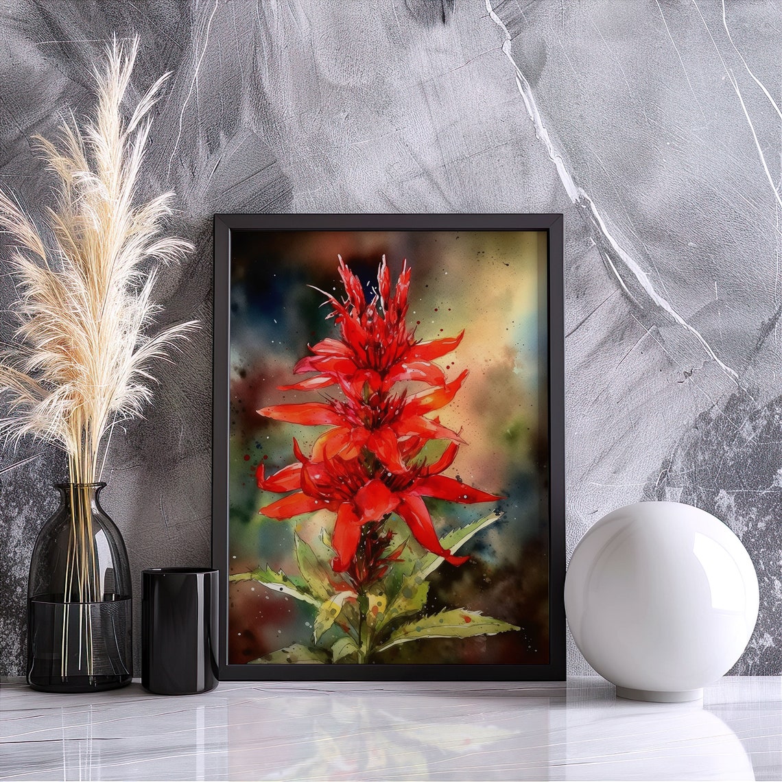 Bold Red Cardinal Flower Watercolor Botanical Bloom Art Poster - Image 3