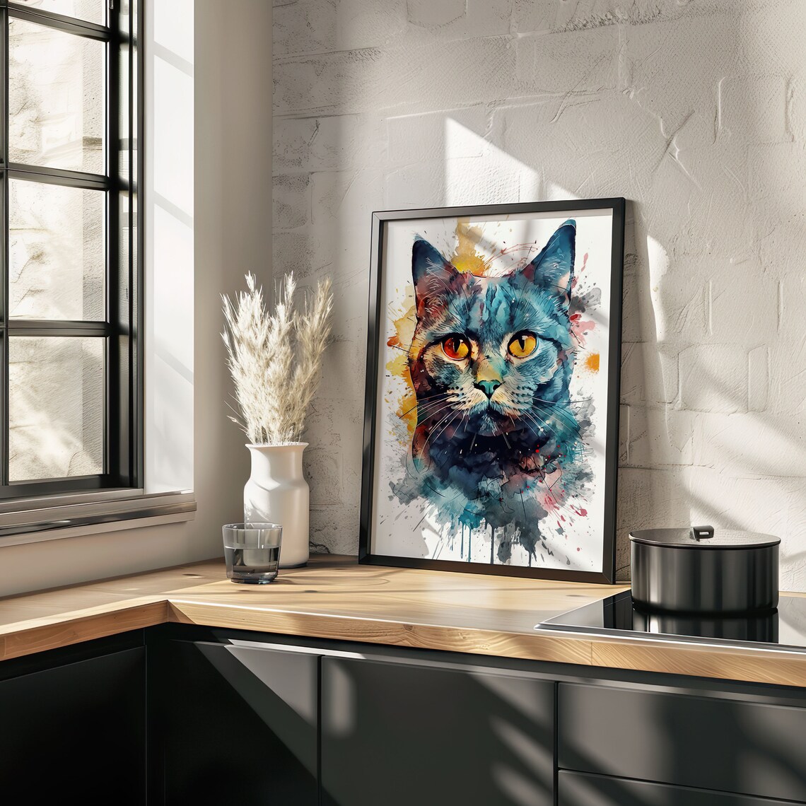 British Shorthair Cat Watercolor Portrait Blue Gray Feline Art Poster - Image 5