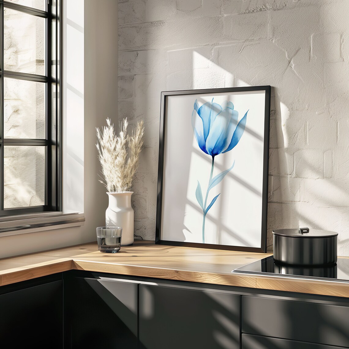 Blue Tulip Watercolor Flower Art Print for Minimal Modern Homes - Image 4